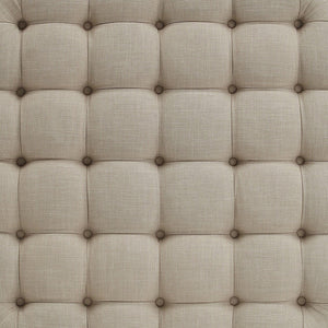 Cartia Tufted Linen Round Ottoman with Rolling Casters for Modern Living Room Seating