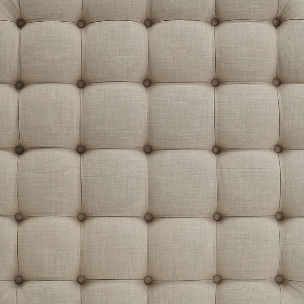 Cartia Tufted Linen Round Ottoman with Rolling Casters for Modern Living Room Seating