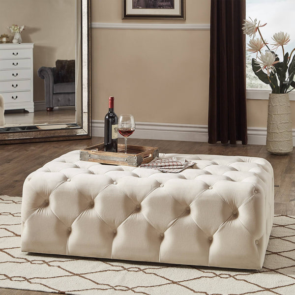 Cartia Tufted Fabric Ottoman Versatile Beige Footrest for Any Room
