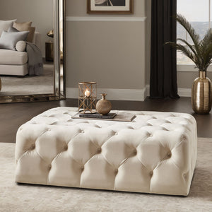 Cartia Tufted Fabric Ottoman Versatile Beige Footrest for Any Room