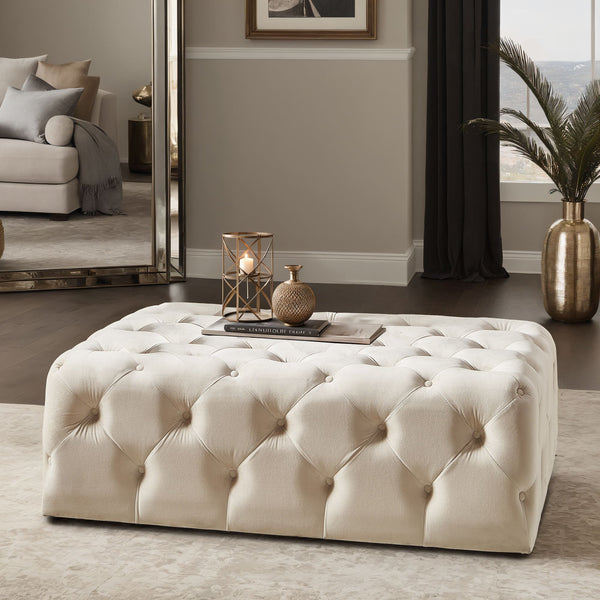 Cartia Tufted Fabric Ottoman Versatile Beige Footrest for Any Room
