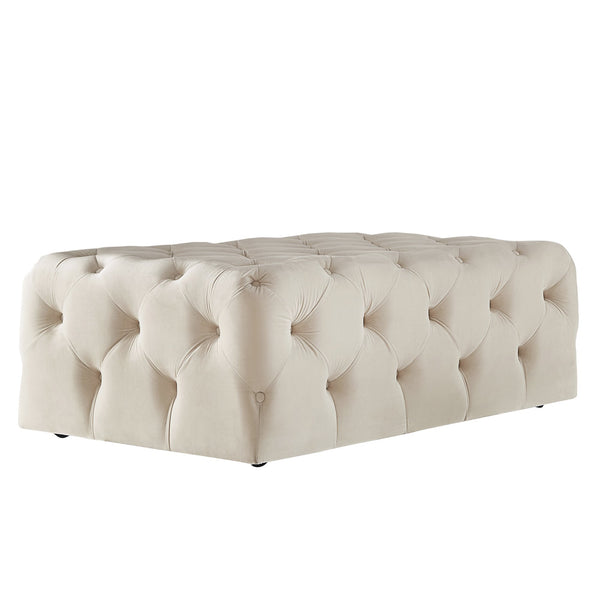 Cartia Tufted Fabric Ottoman Versatile Beige Footrest for Any Room