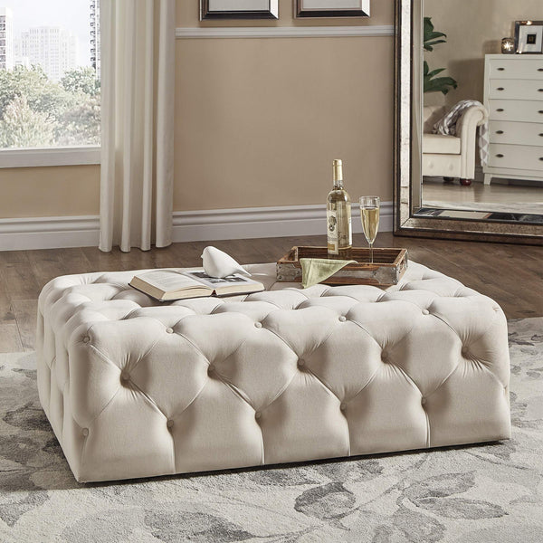Cartia Tufted Fabric Ottoman Versatile Beige Footrest for Any Room