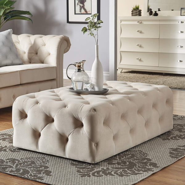 Cartia Tufted Fabric Ottoman Versatile Beige Footrest for Any Room