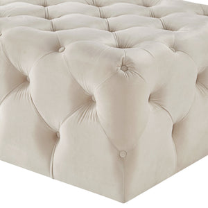 Cartia Tufted Fabric Ottoman Versatile Beige Footrest for Any Room