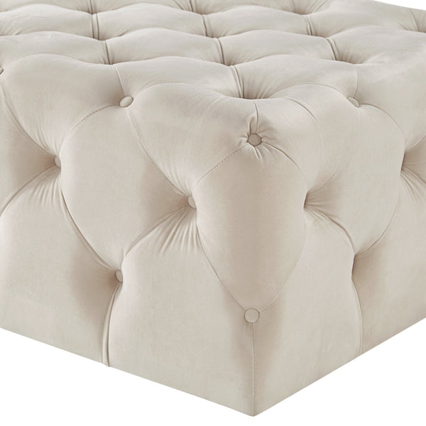 Cartia Tufted Fabric Ottoman Versatile Beige Footrest for Any Room