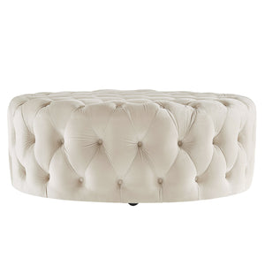 Homelegance Cartia Tufted Velvet Round Ottoman with Casters for Living Room E208OT-BV(3A)R