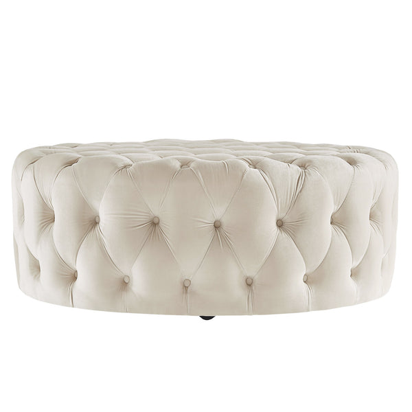 Homelegance Cartia Tufted Velvet Round Ottoman with Casters for Living Room E208OT-BV(3A)R