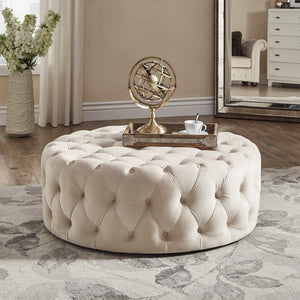 Cartia Tufted Velvet Round Ottoman with Casters for Living Room