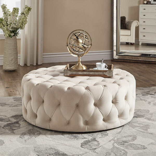 Cartia Tufted Velvet Round Ottoman with Casters for Living Room