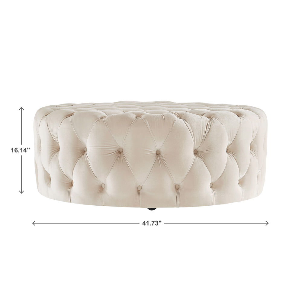 Homelegance Cartia Tufted Velvet Round Ottoman with Casters for Living Room E208OT-BV(3A)R