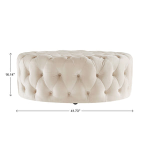 Cartia Tufted Velvet Round Ottoman with Casters for Living Room