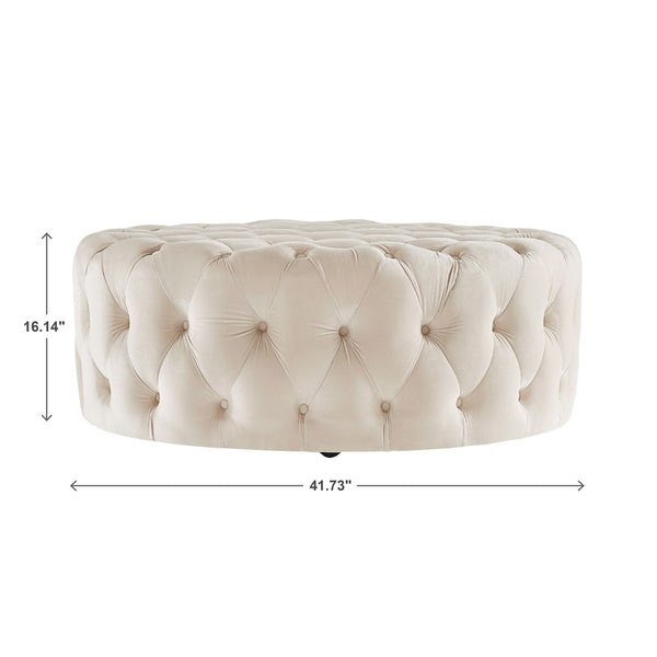 Cartia Tufted Velvet Round Ottoman with Casters for Living Room