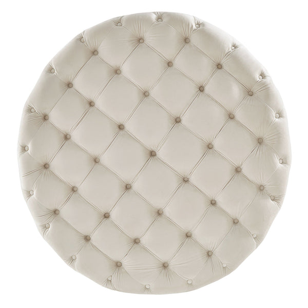 Cartia Tufted Velvet Round Ottoman with Casters for Living Room