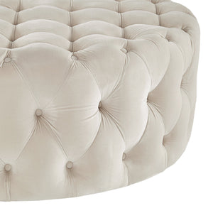 Cartia Tufted Velvet Round Ottoman with Casters for Living Room