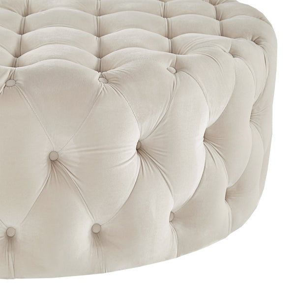 Cartia Tufted Velvet Round Ottoman with Casters for Living Room