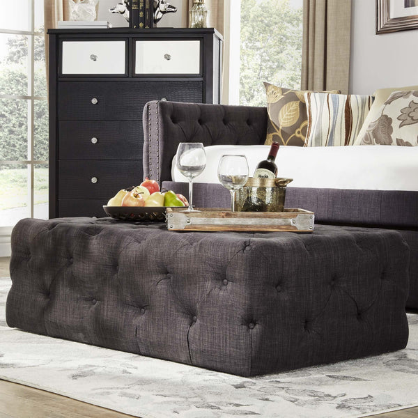 Cartia Button Tufted Linen Cocktail Ottoman with Casters for Living Room