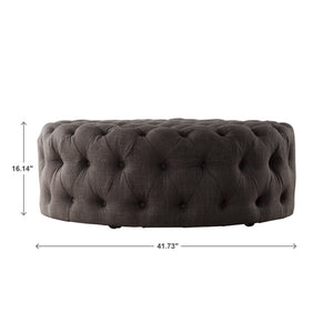Cartia Tufted Linen Round Ottoman with Rolling Casters for Modern Living Room Seating
