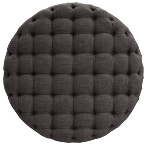 Cartia Tufted Linen Round Ottoman with Rolling Casters for Modern Living Room Seating