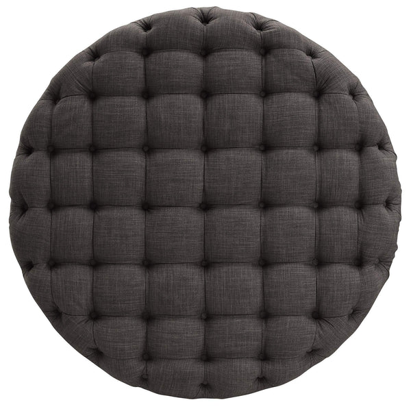 Cartia Tufted Linen Round Ottoman with Rolling Casters for Modern Living Room Seating