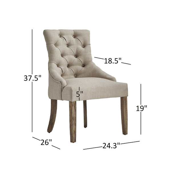 Button-tufted Linen Dining Chair with Rubberwood Legs and Nailhead Farmhouse Style