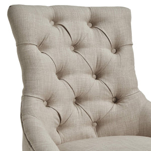Button-tufted Linen Dining Chair with Rubberwood Legs and Nailhead Farmhouse Style