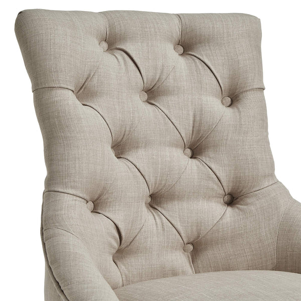 Button-tufted Linen Dining Chair with Rubberwood Legs and Nailhead Farmhouse Style