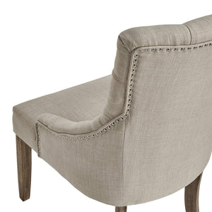 Button-tufted Linen Dining Chair with Rubberwood Legs and Nailhead Farmhouse Style