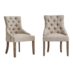 Button-tufted Linen Dining Chair with Rubberwood Legs and Nailhead Farmhouse Style