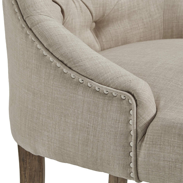 Button-tufted Linen Dining Chair with Rubberwood Legs and Nailhead Farmhouse Style
