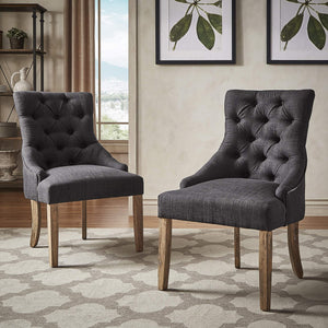 Homelegance Button-tufted Linen Dining Chair with Rubberwood Legs and Nailhead Farmhouse Style Light Natural / Dark Grey E217C-DGL(N1)