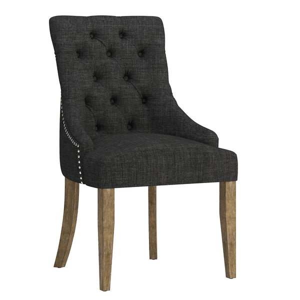 Button-tufted Linen Dining Chair with Rubberwood Legs and Nailhead Farmhouse Style
