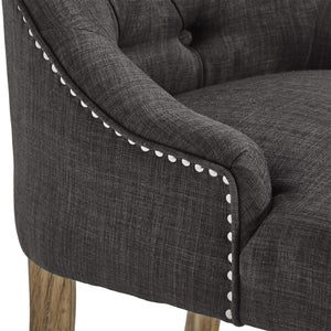 Button-tufted Linen Dining Chair with Rubberwood Legs and Nailhead Farmhouse Style