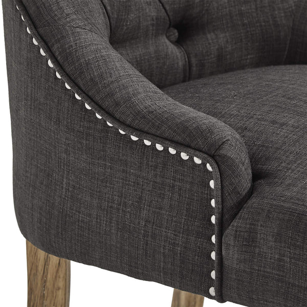 Button-tufted Linen Dining Chair with Rubberwood Legs and Nailhead Farmhouse Style