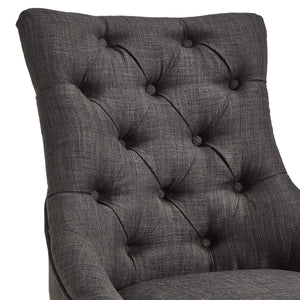 Button-tufted Linen Dining Chair with Rubberwood Legs and Nailhead Farmhouse Style