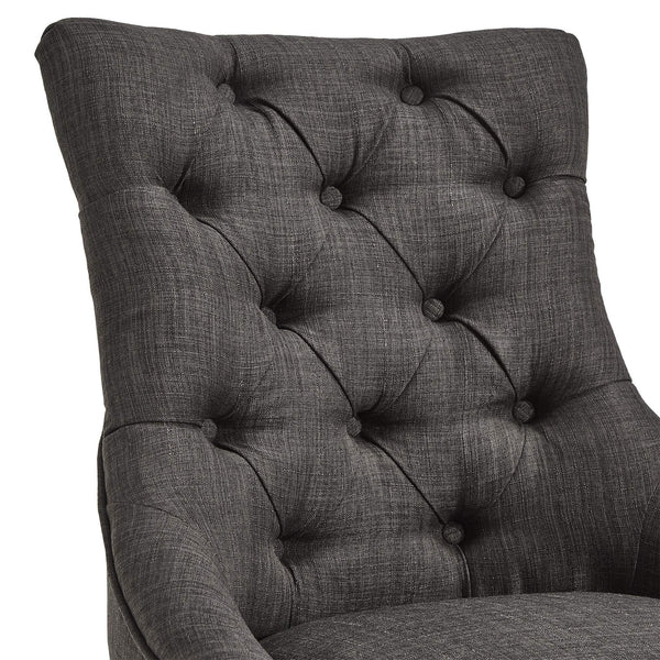 Button-tufted Linen Dining Chair with Rubberwood Legs and Nailhead Farmhouse Style