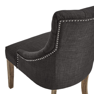 Button-tufted Linen Dining Chair with Rubberwood Legs and Nailhead Farmhouse Style