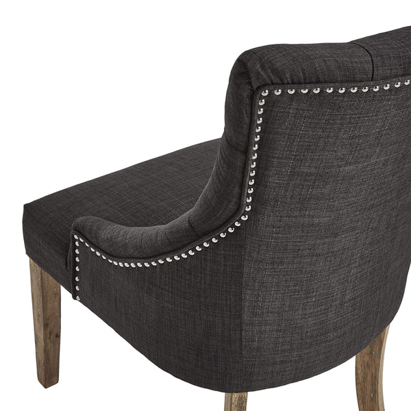 Button-tufted Linen Dining Chair with Rubberwood Legs and Nailhead Farmhouse Style