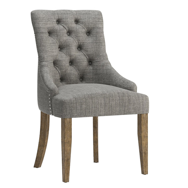 Button-tufted Linen Dining Chair with Rubberwood Legs and Nailhead Farmhouse Style