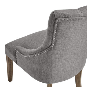 Button-tufted Linen Dining Chair with Rubberwood Legs and Nailhead Farmhouse Style