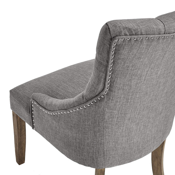 Button-tufted Linen Dining Chair with Rubberwood Legs and Nailhead Farmhouse Style
