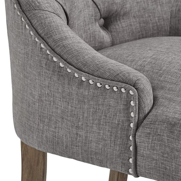 Button-tufted Linen Dining Chair with Rubberwood Legs and Nailhead Farmhouse Style