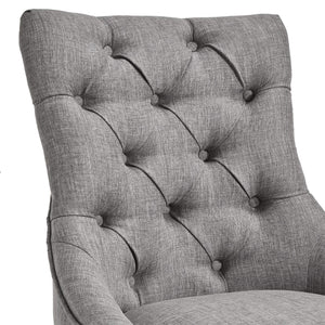 Button-tufted Linen Dining Chair with Rubberwood Legs and Nailhead Farmhouse Style
