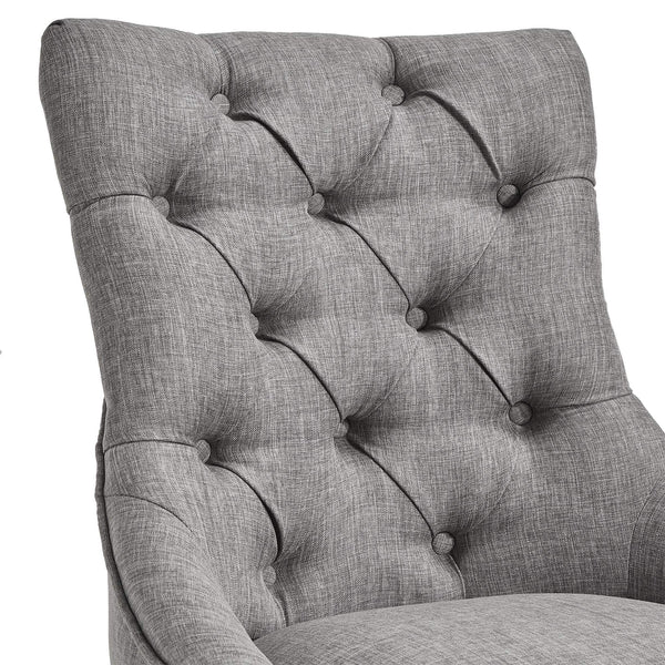 Button-tufted Linen Dining Chair with Rubberwood Legs and Nailhead Farmhouse Style