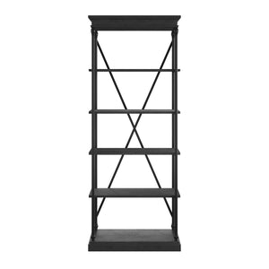 Deidrian 33 Inch Industrial Metal Frame Open Bookcase with Five Oak Veneer Shelves
