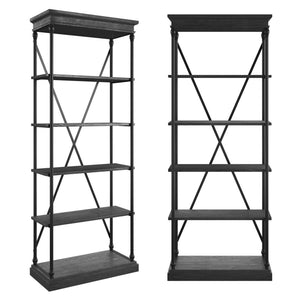 Deidrian 33 Inch Industrial Metal Frame Open Bookcase with Five Oak Veneer Shelves