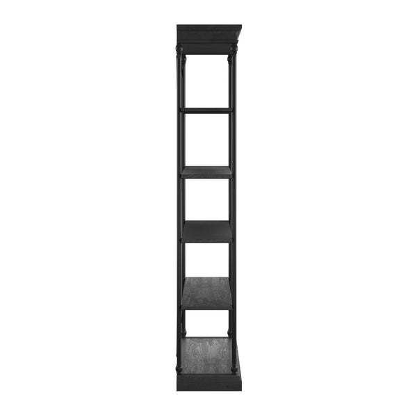 Deidrian 33 Inch Industrial Metal Frame Open Bookcase with Five Oak Veneer Shelves