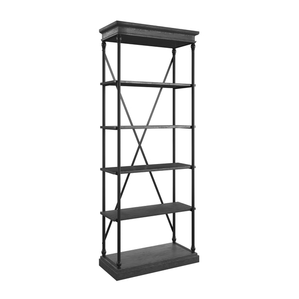 Deidrian 33 Inch Industrial Metal Frame Open Bookcase with Five Oak Veneer Shelves
