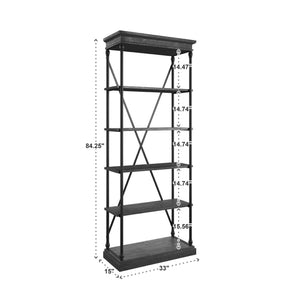 Deidrian 33 Inch Industrial Metal Frame Open Bookcase with Five Oak Veneer Shelves