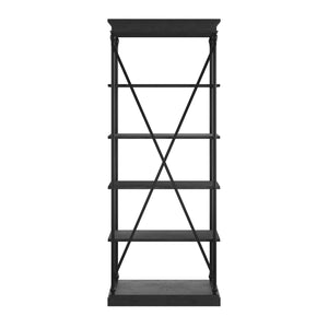 Deidrian 33 Inch Industrial Metal Frame Open Bookcase with Five Oak Veneer Shelves